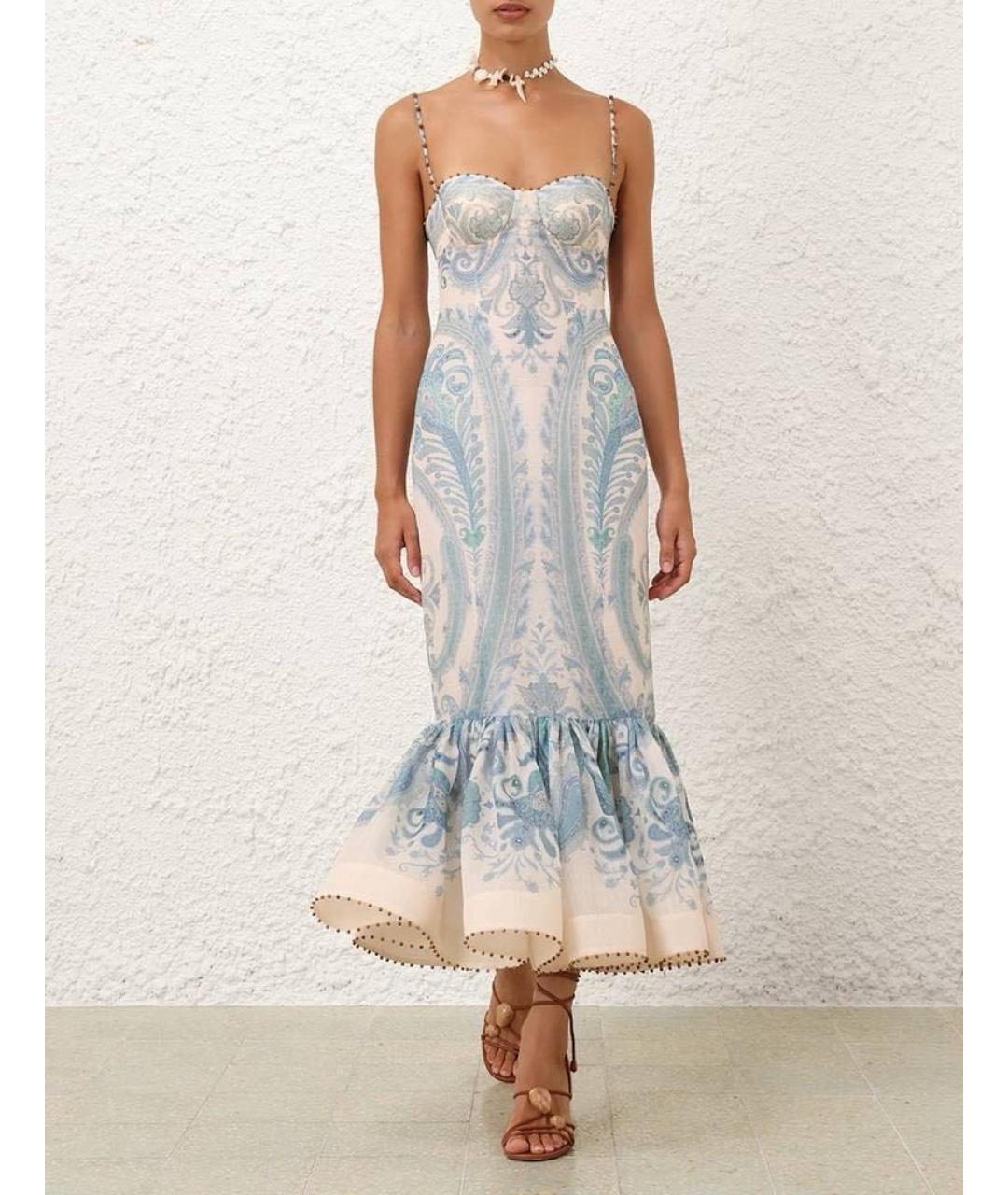 ZIMMERMANN Голубое льняное повседневное платье, фото 3