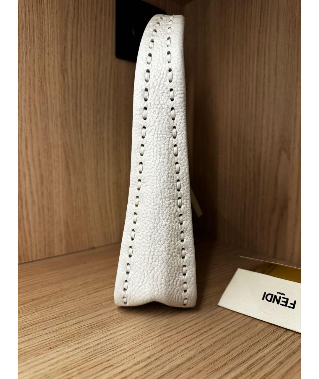 FENDI Белая кожаная сумка с короткими ручками, фото 5