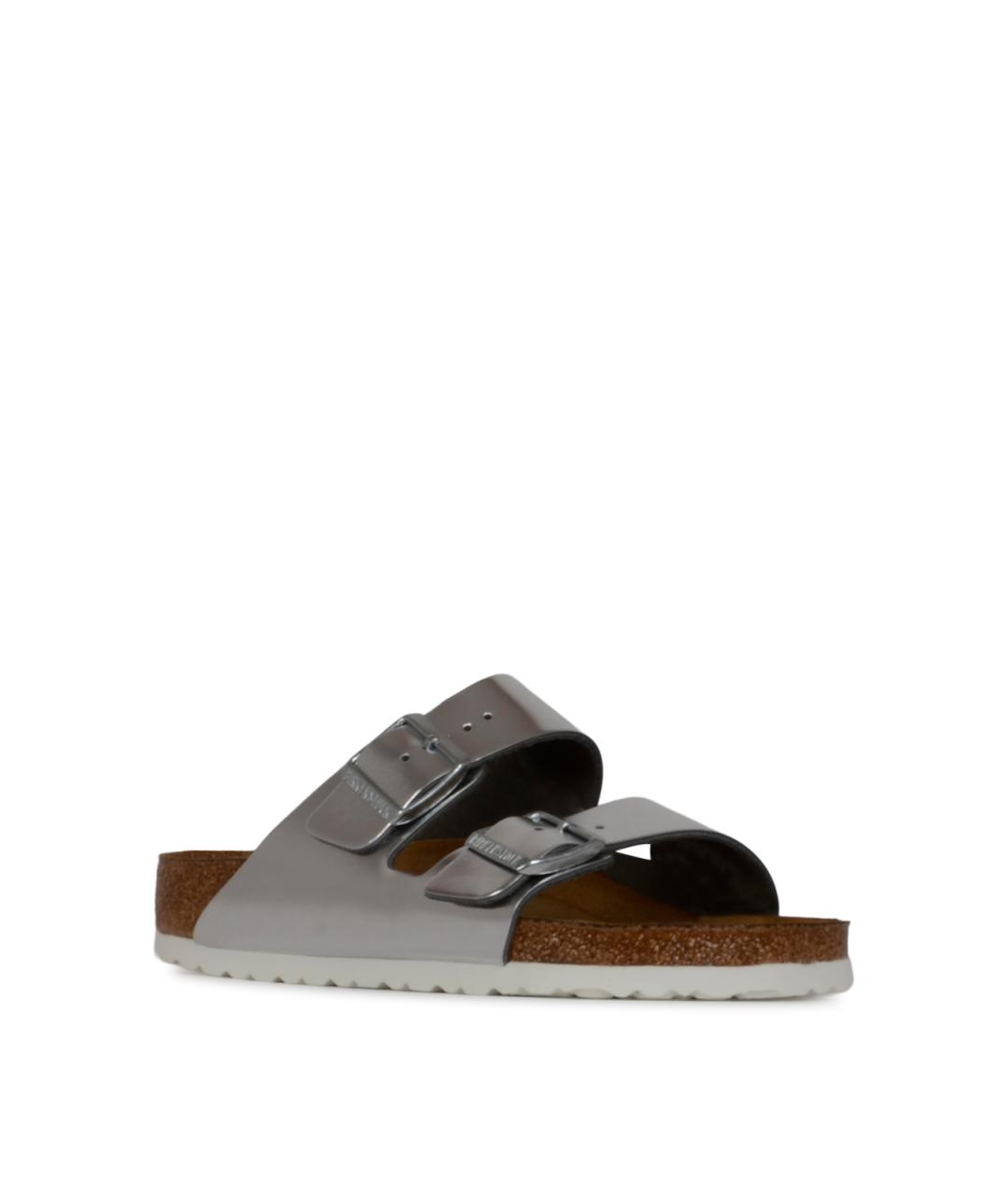 BIRKENSTOCK Серебряные кожаные сандалии, фото 2