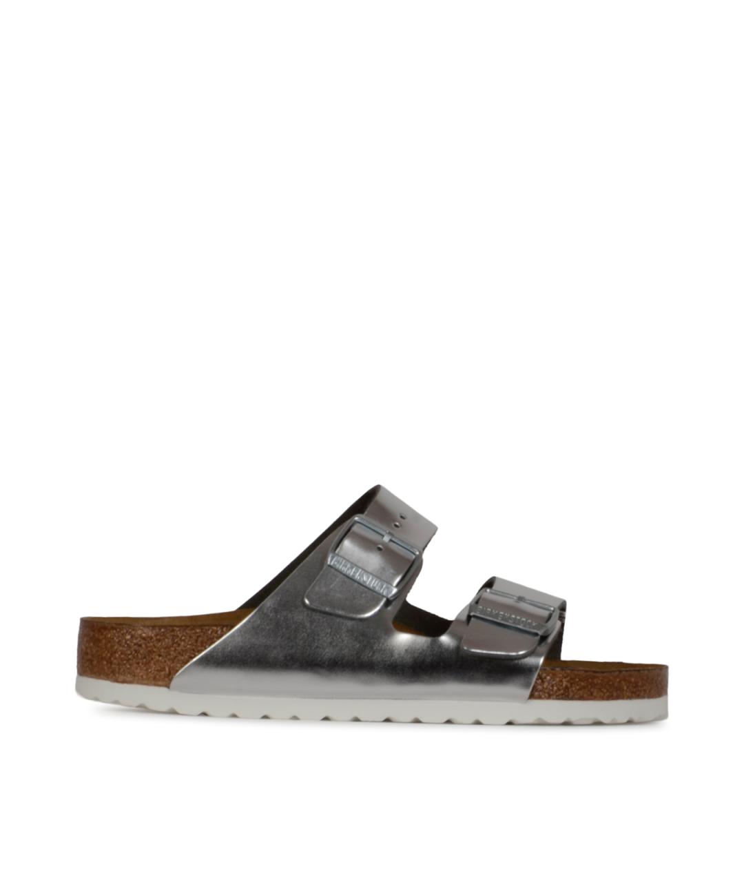 BIRKENSTOCK Серебряные кожаные сандалии, фото 1