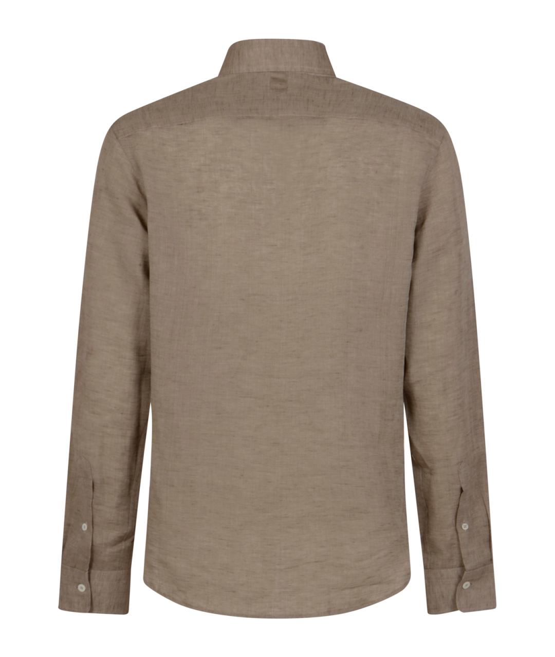 CANALI Коричневая льняная классическая рубашка, фото 2