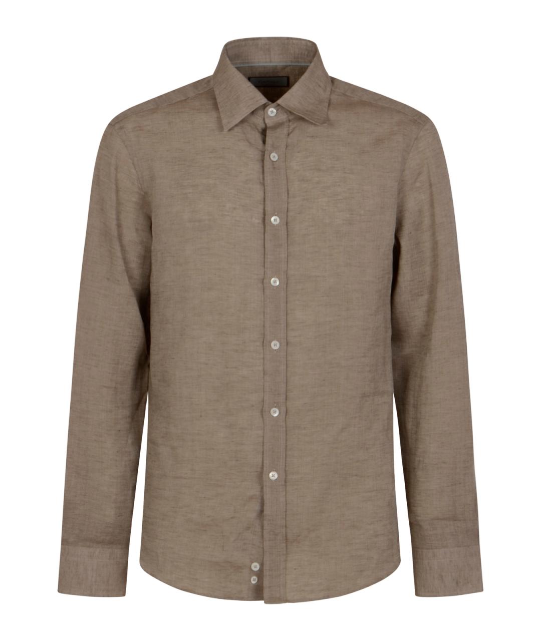 CANALI Коричневая льняная классическая рубашка, фото 1