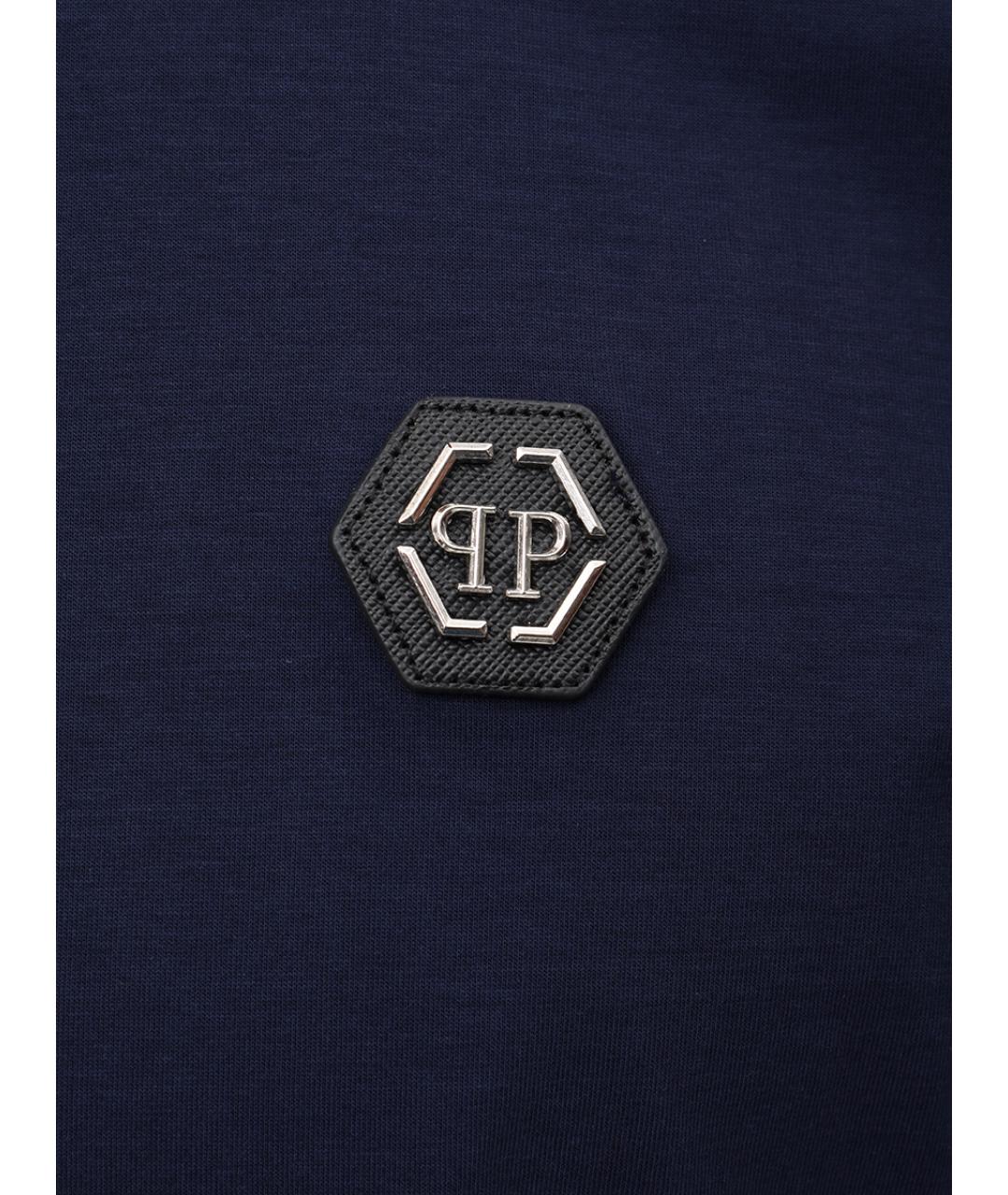 PHILIPP PLEIN Синее хлопковое поло с длинным рукавом, фото 6
