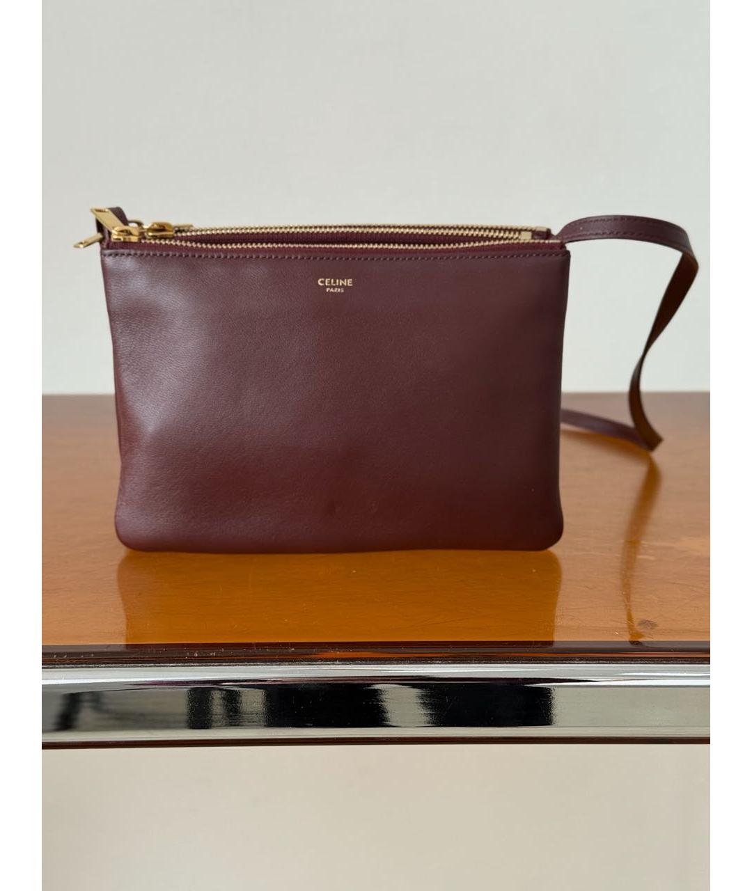 CELINE Бордовая кожаная сумка через плечо, фото 9