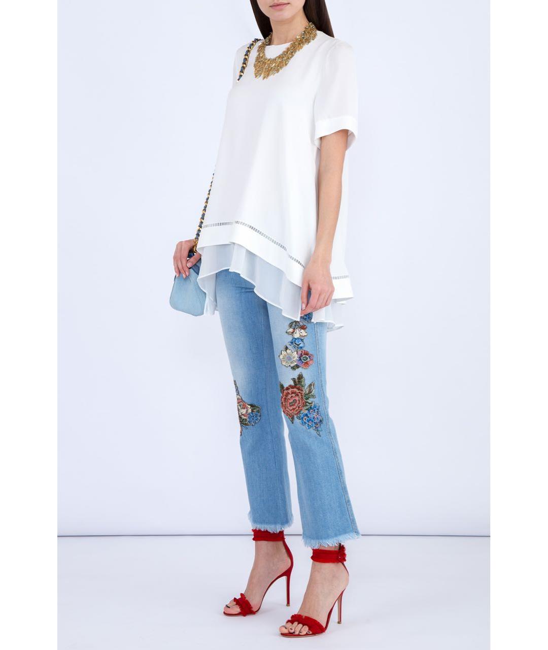 ERMANNO SCERVINO Голубые хлопко-эластановые прямые джинсы, фото 4