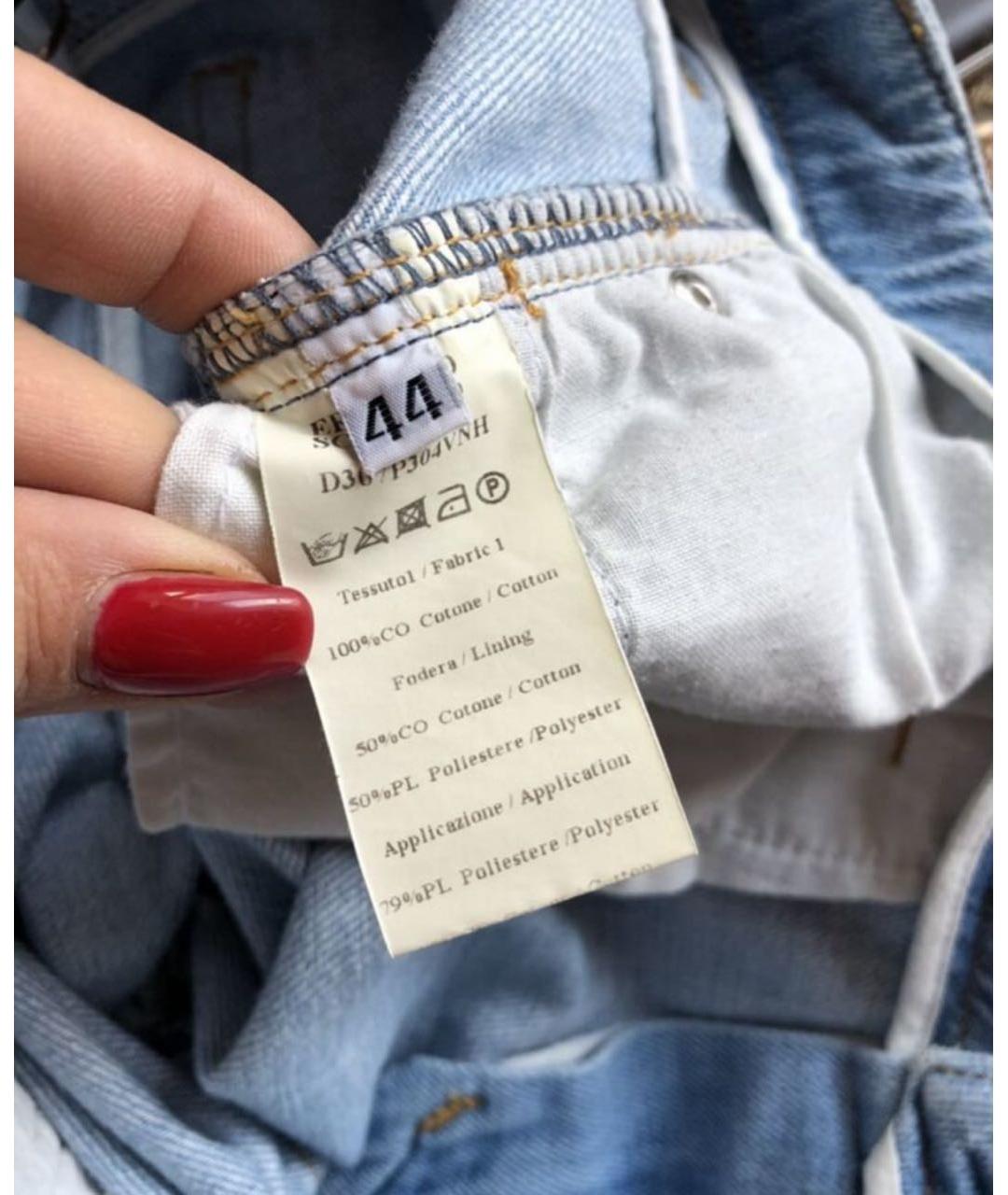 ERMANNO SCERVINO Голубые хлопко-эластановые прямые джинсы, фото 7