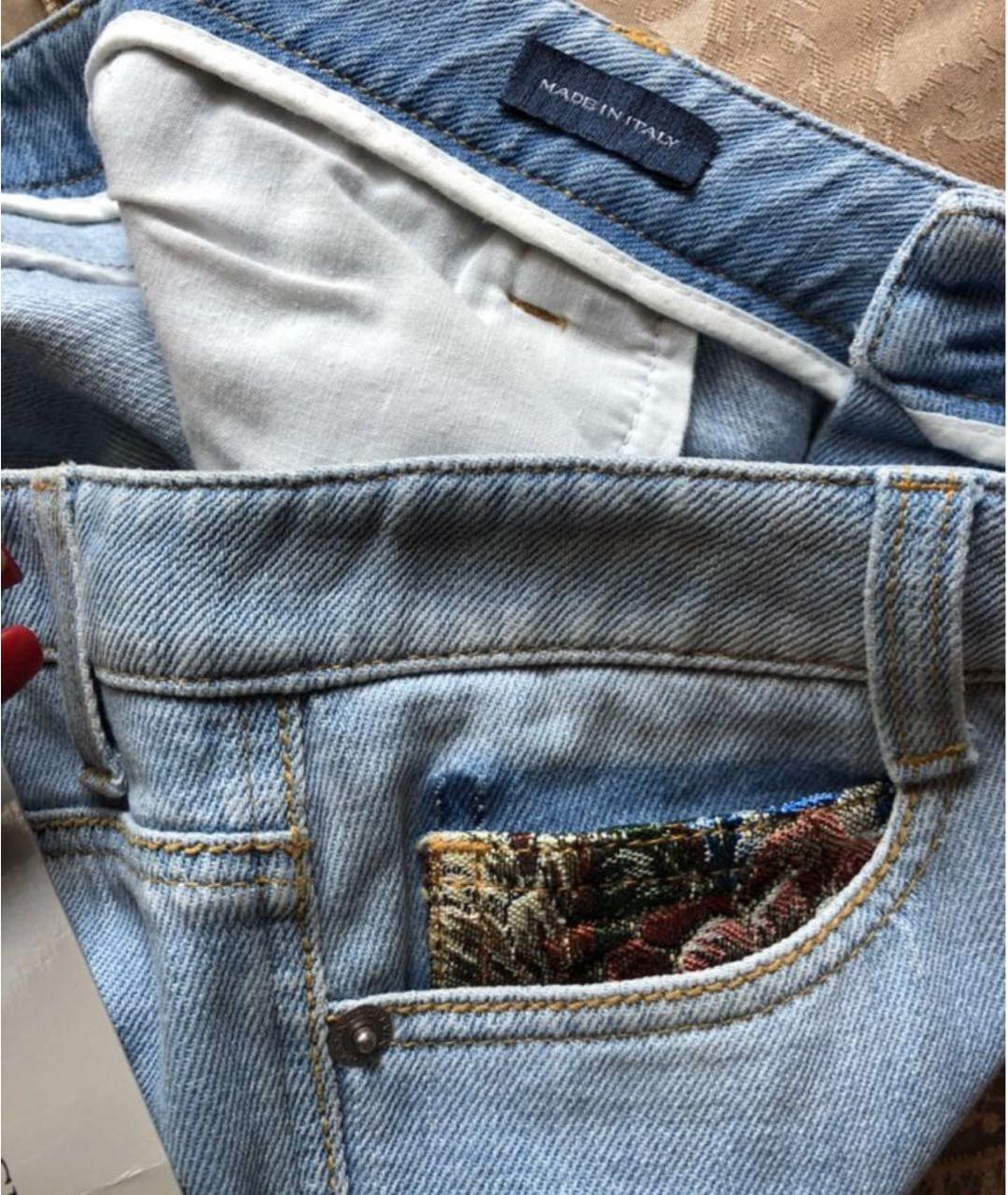 ERMANNO SCERVINO Голубые хлопко-эластановые прямые джинсы, фото 6