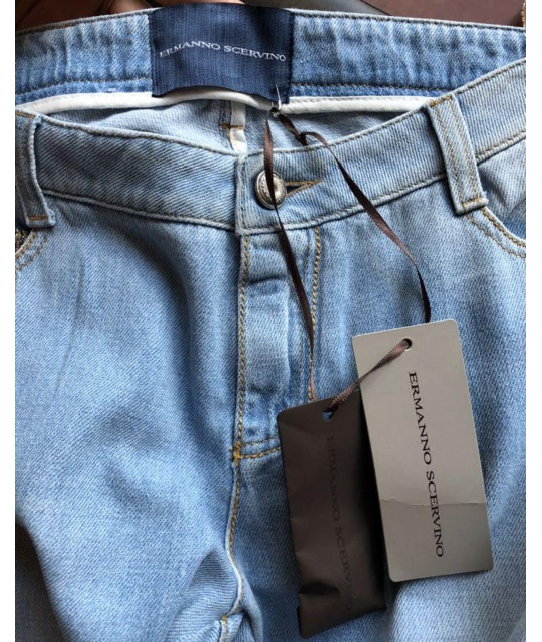 ERMANNO SCERVINO Голубые хлопко-эластановые прямые джинсы, фото 5