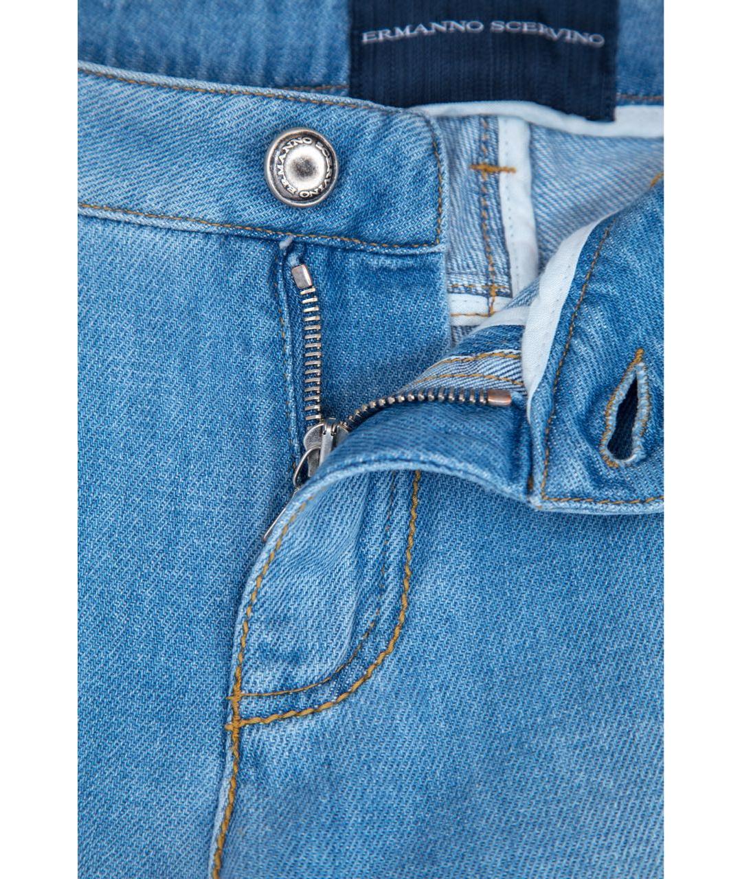 ERMANNO SCERVINO Голубые хлопко-эластановые прямые джинсы, фото 3
