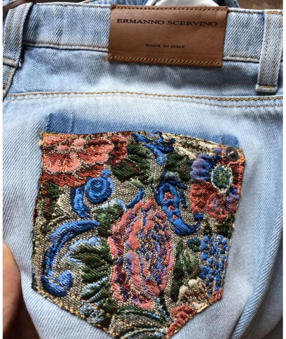 ERMANNO SCERVINO Голубые хлопко-эластановые прямые джинсы, фото 8