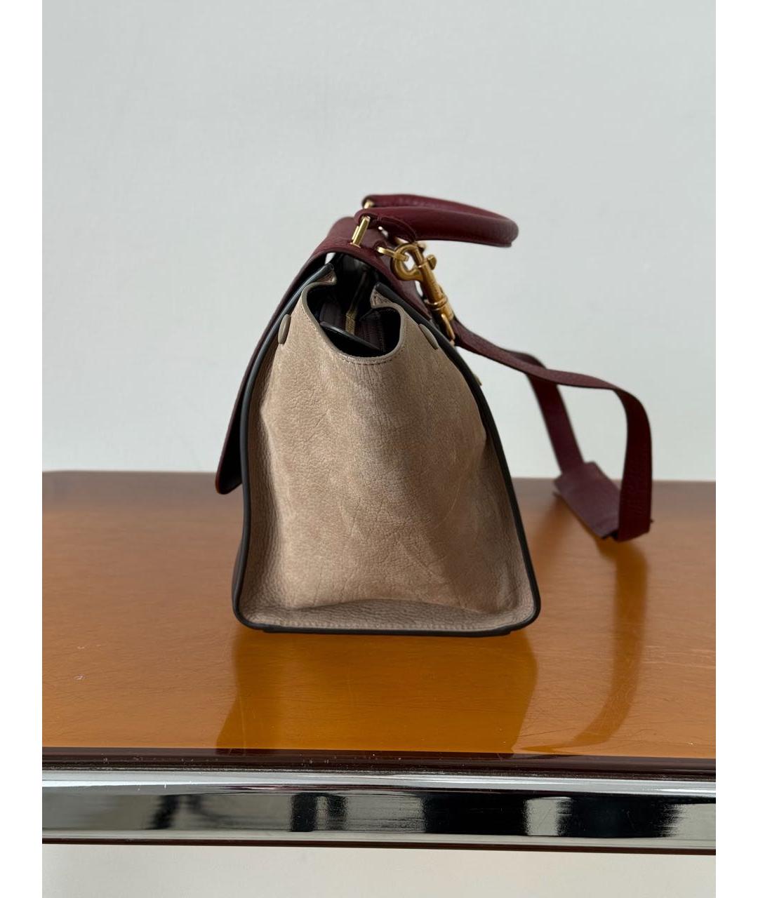 CELINE Бордовая кожаная сумка с короткими ручками, фото 4