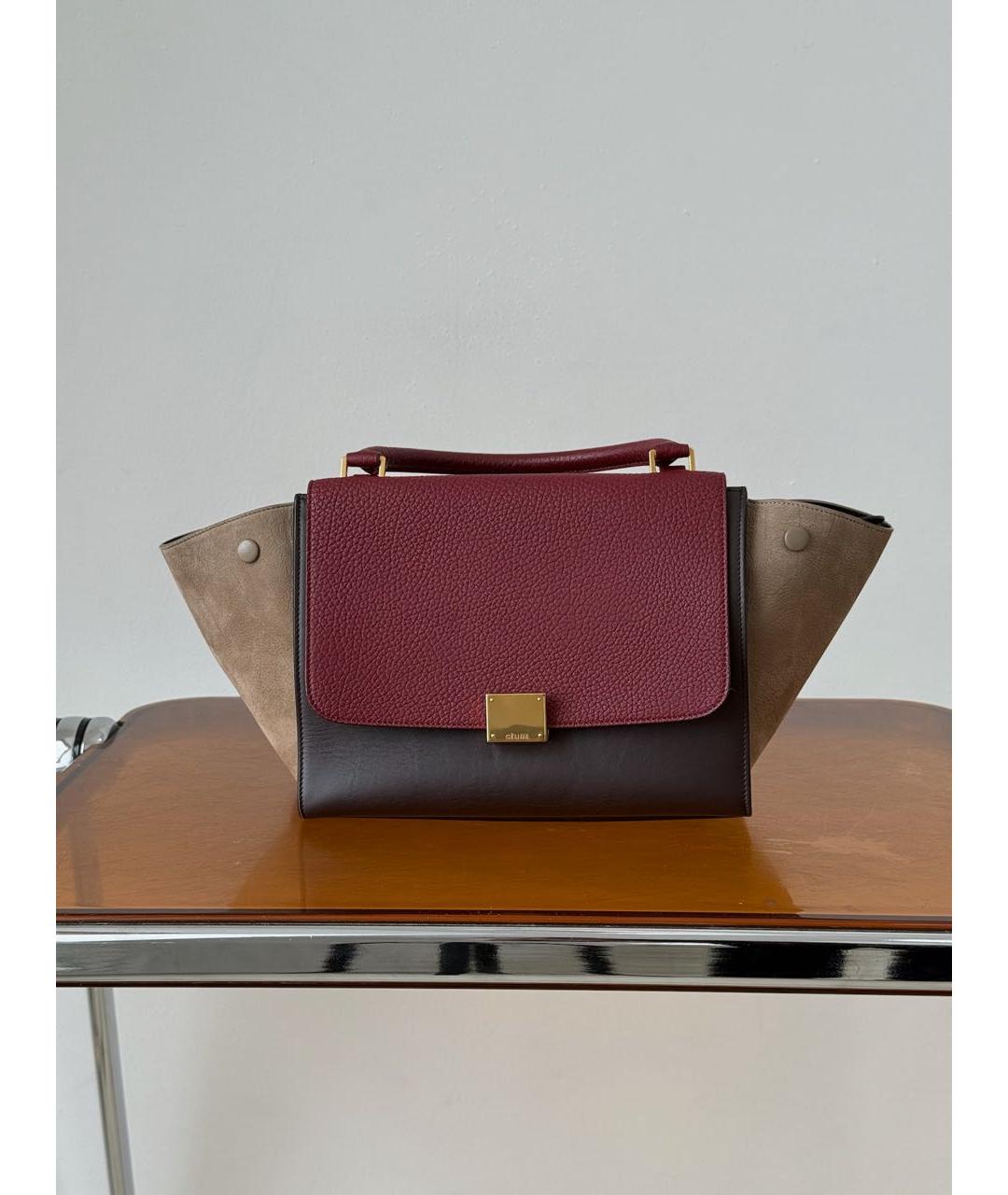 CELINE Бордовая кожаная сумка с короткими ручками, фото 9