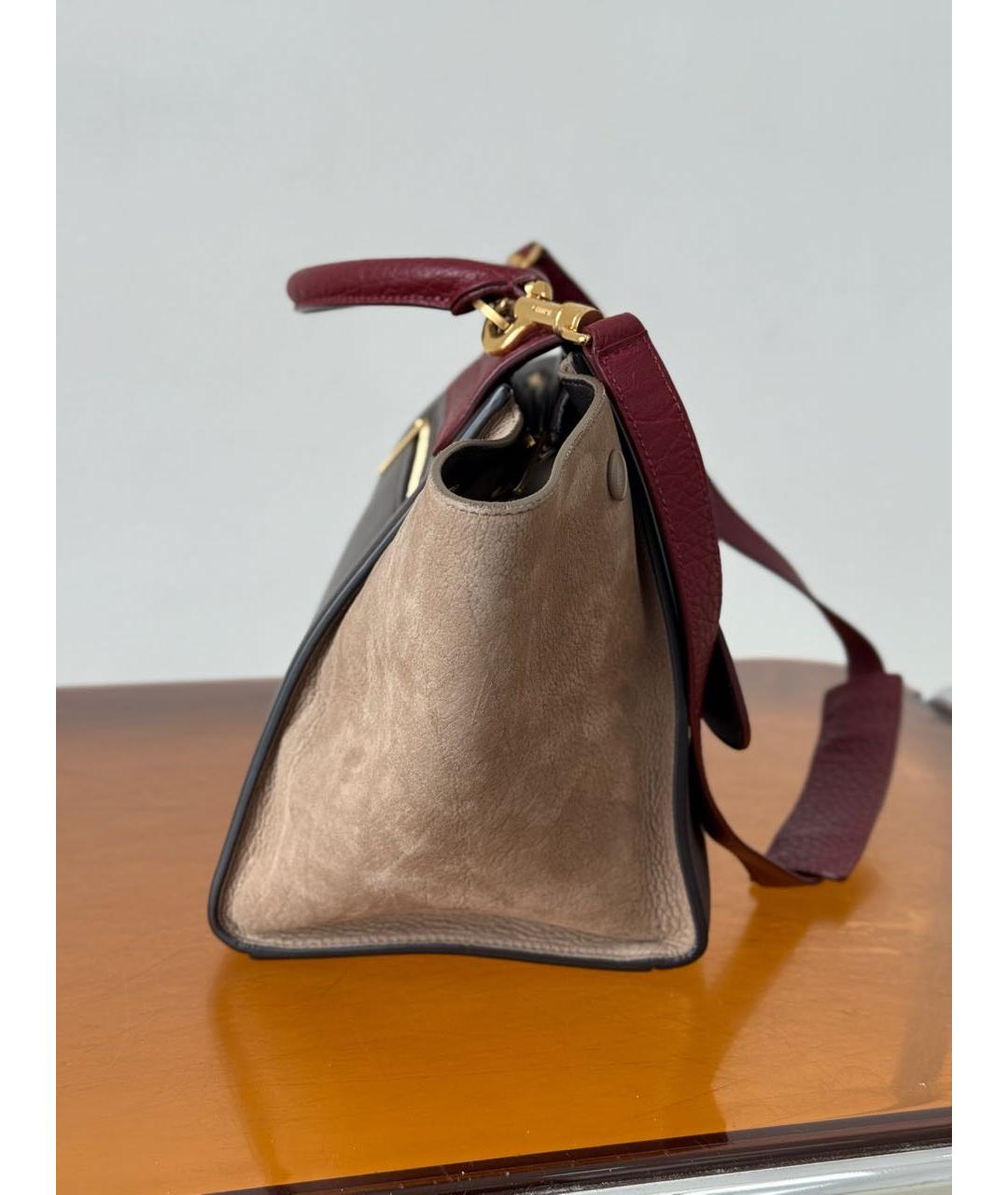CELINE Бордовая кожаная сумка с короткими ручками, фото 5