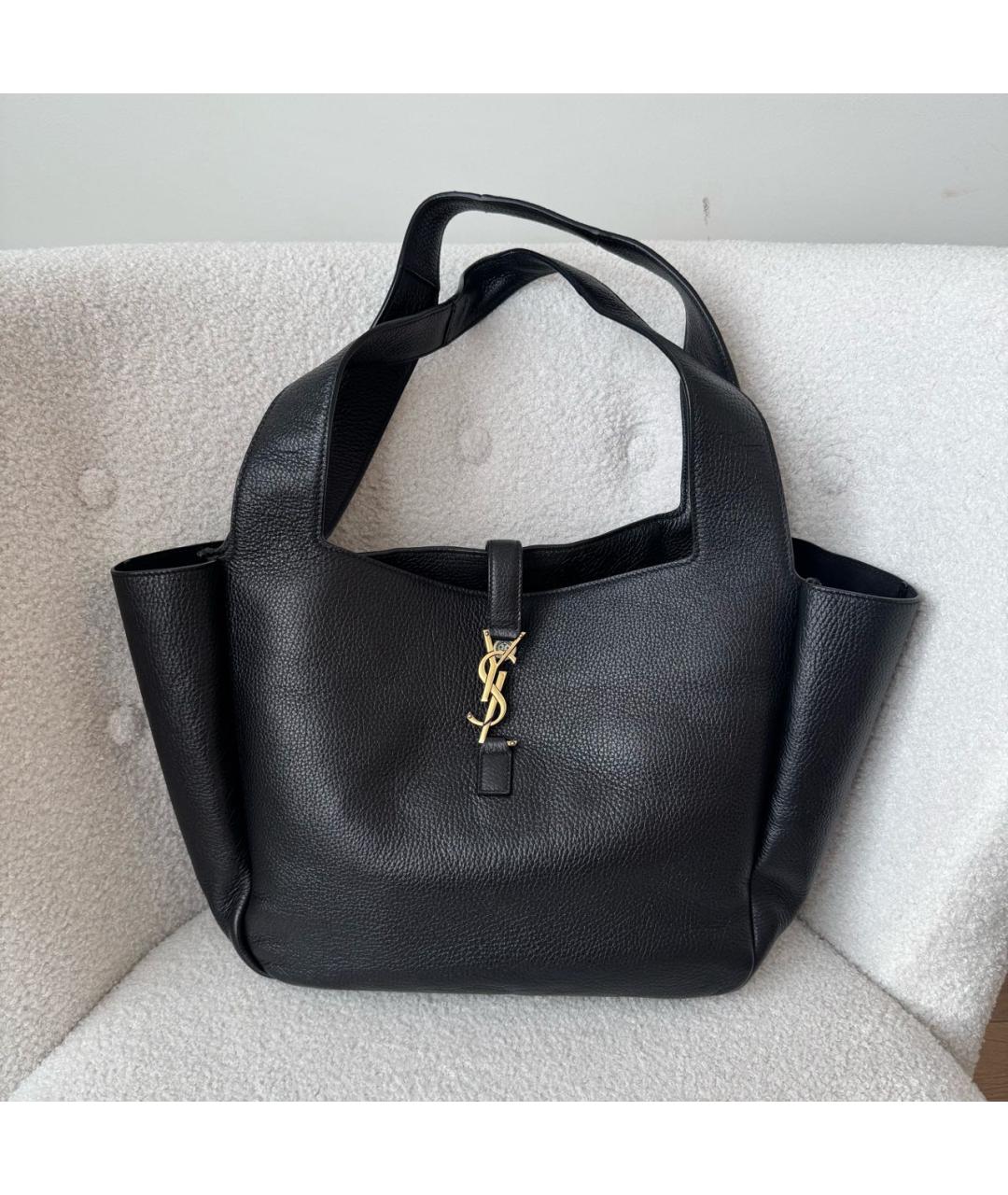 SAINT LAURENT Черная кожаная сумка тоут, фото 2