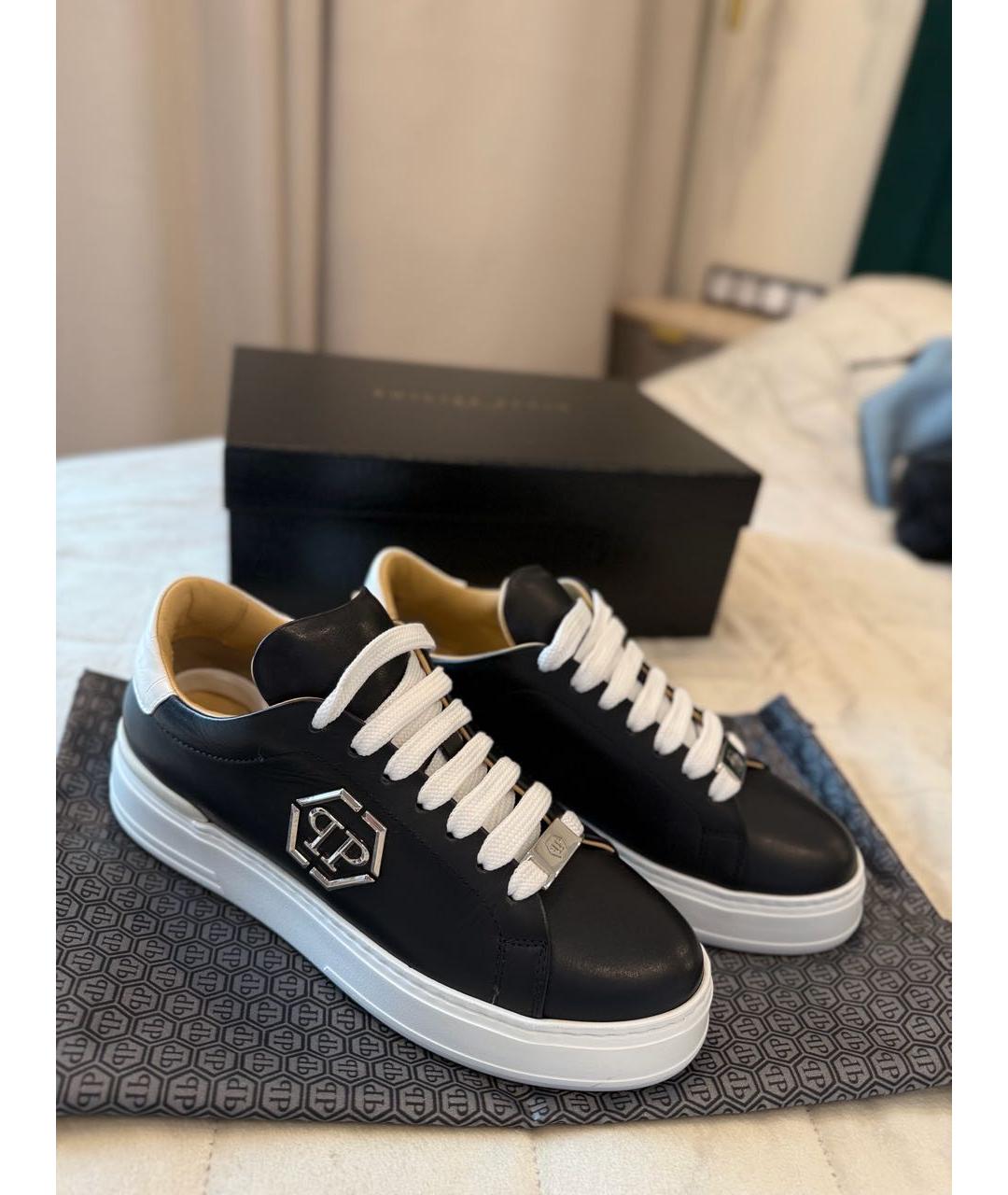 PHILIPP PLEIN Черные кожаные кеды, фото 2