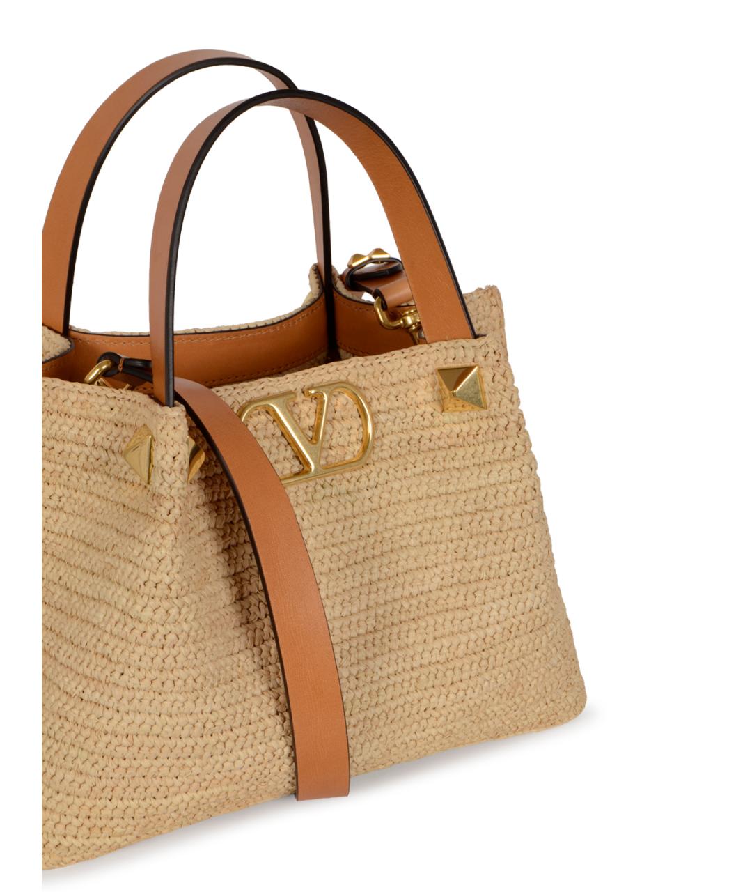 VALENTINO Бежевая пелетеная сумка тоут, фото 4