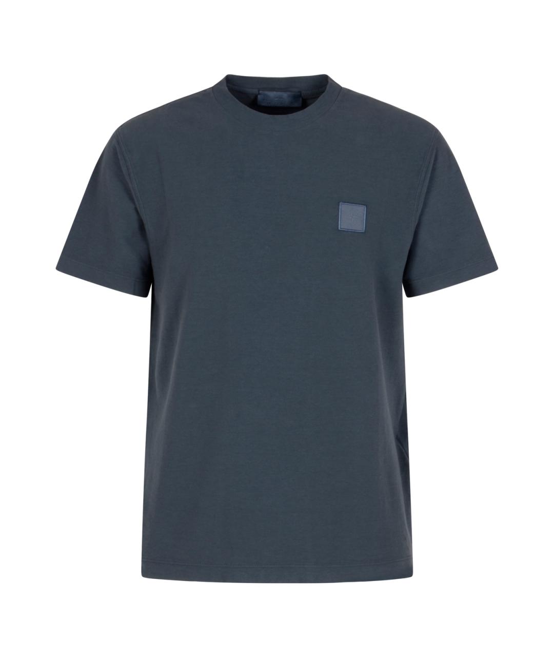 STONE ISLAND Темно-синяя хлопковая футболка, фото 1
