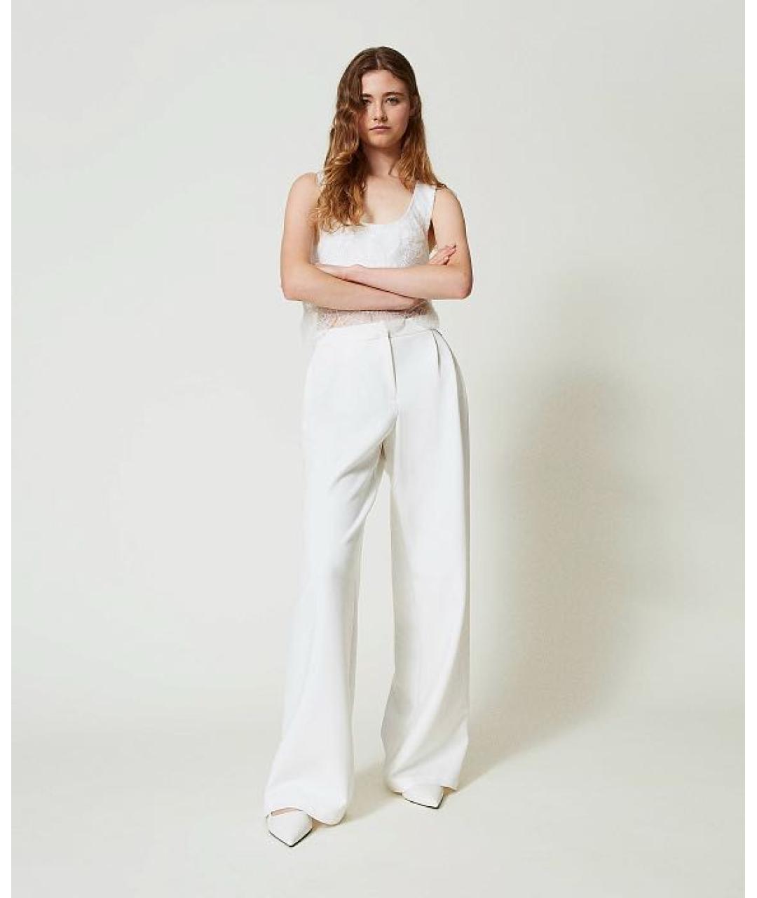 TWIN-SET Белые полиэстеровые брюки широкие, фото 5