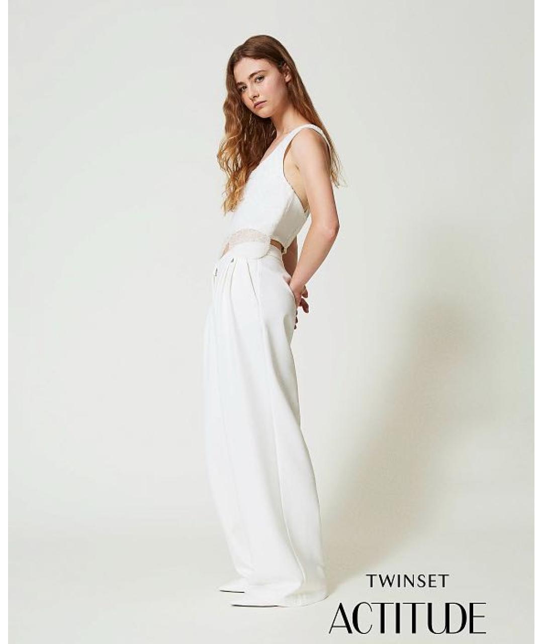 TWIN-SET Белые полиэстеровые брюки широкие, фото 4
