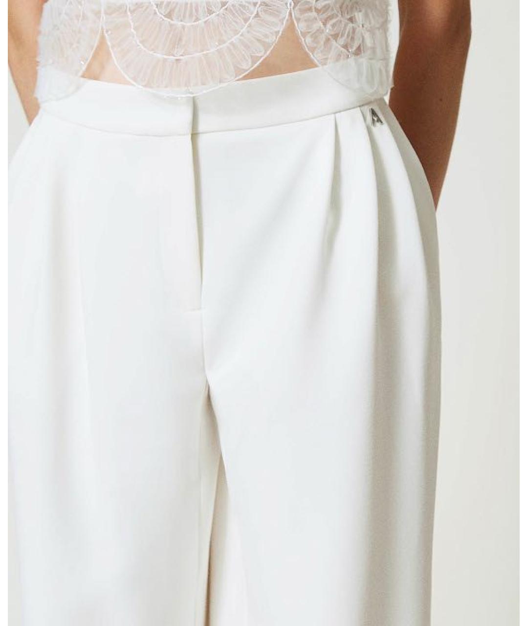 TWIN-SET Белые полиэстеровые брюки широкие, фото 3