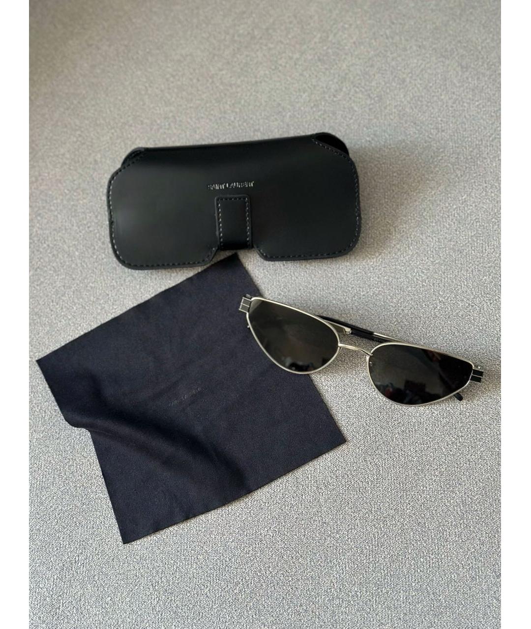 SAINT LAURENT Антрацитовые металлические солнцезащитные очки, фото 2