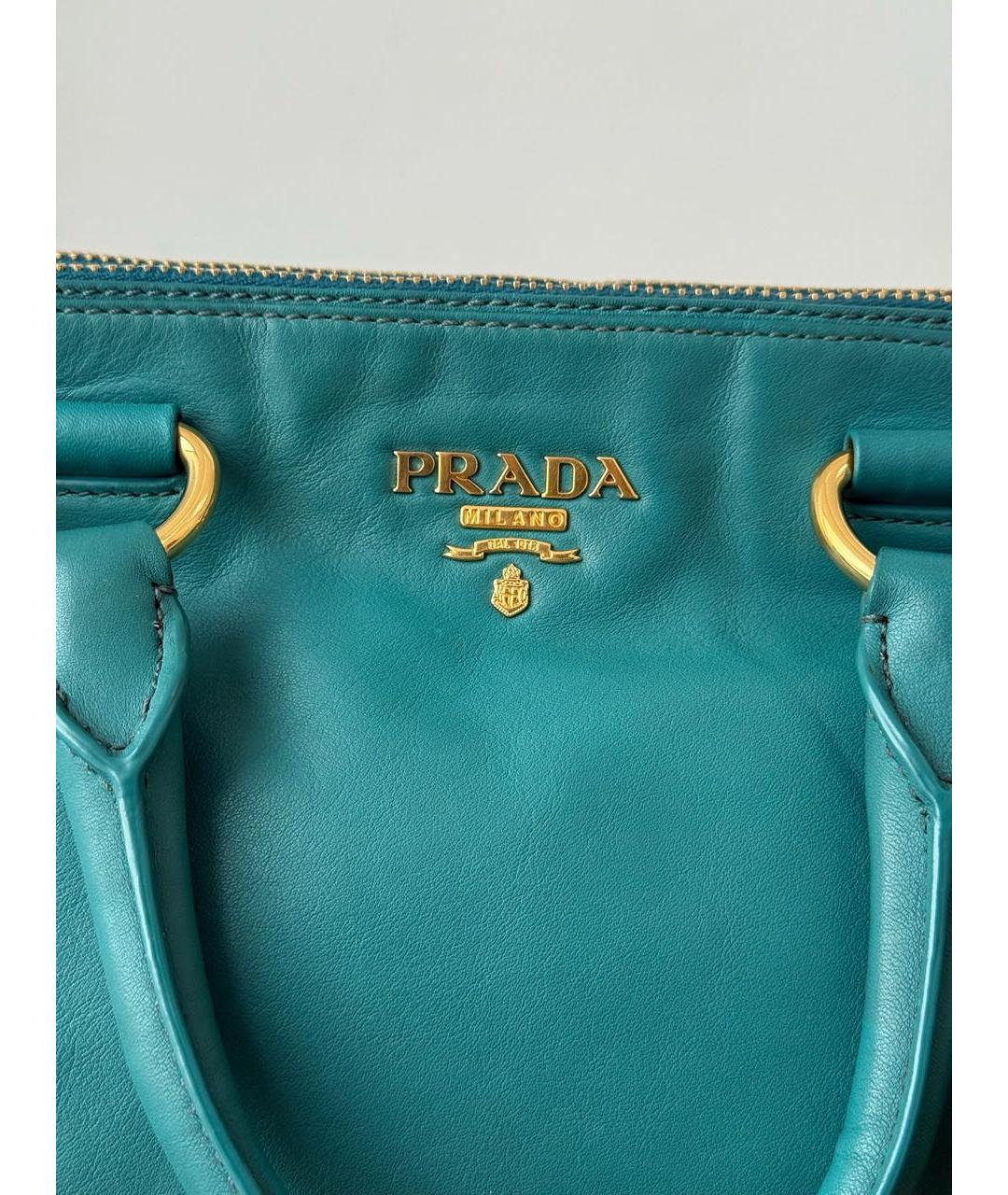 PRADA Бирюзовая кожаная сумка тоут, фото 8