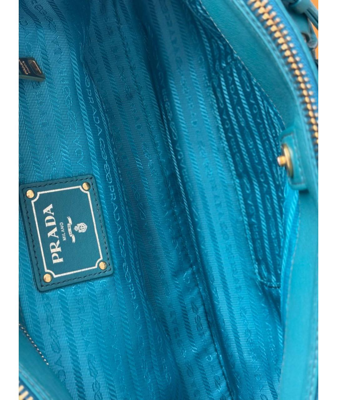PRADA Бирюзовая кожаная сумка тоут, фото 7