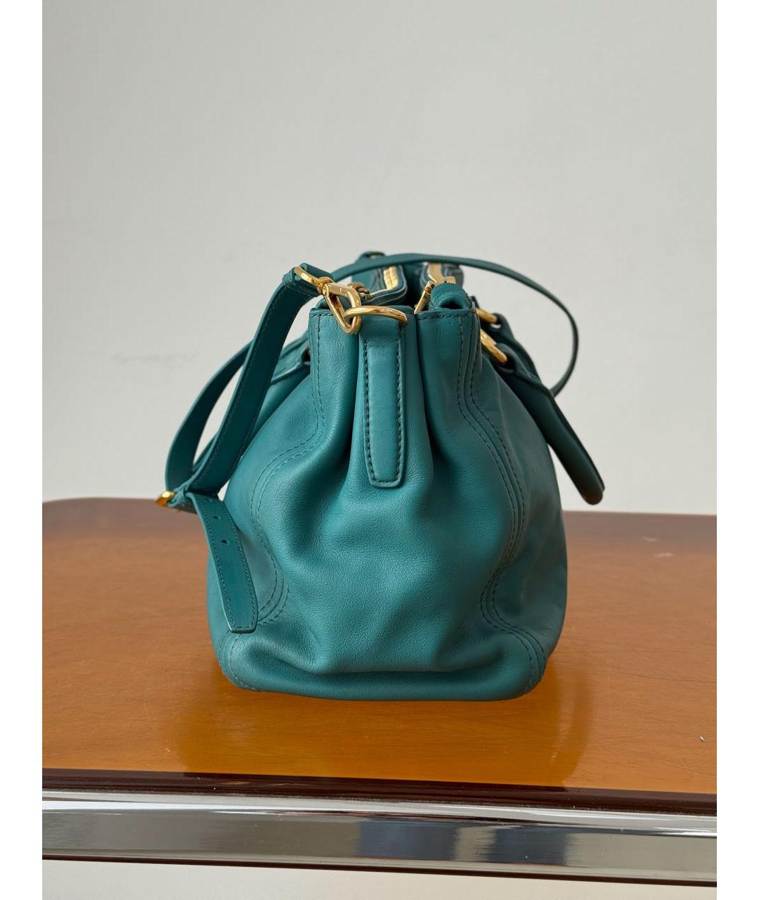 PRADA Бирюзовая кожаная сумка тоут, фото 5