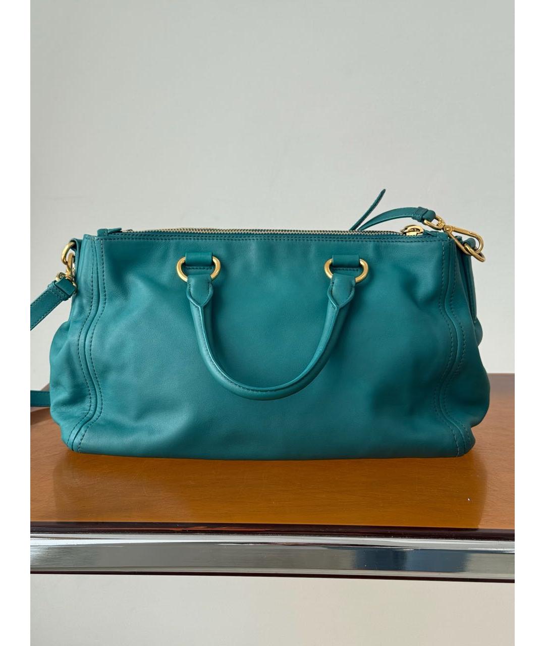 PRADA Бирюзовая кожаная сумка тоут, фото 4