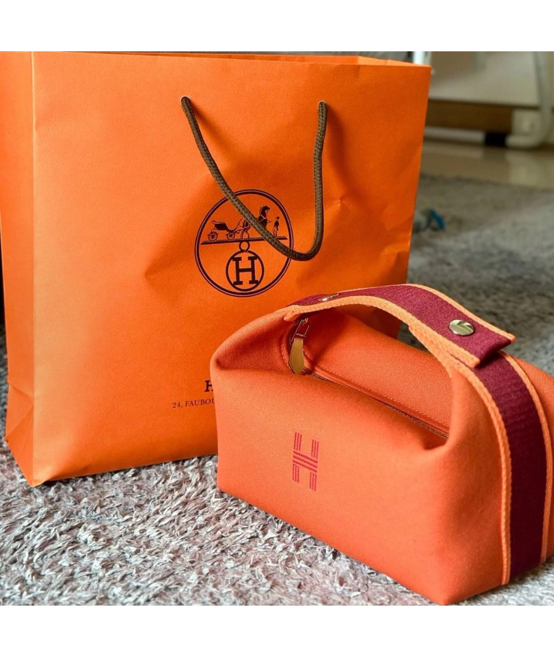 HERMES Оранжевая косметичка, фото 3