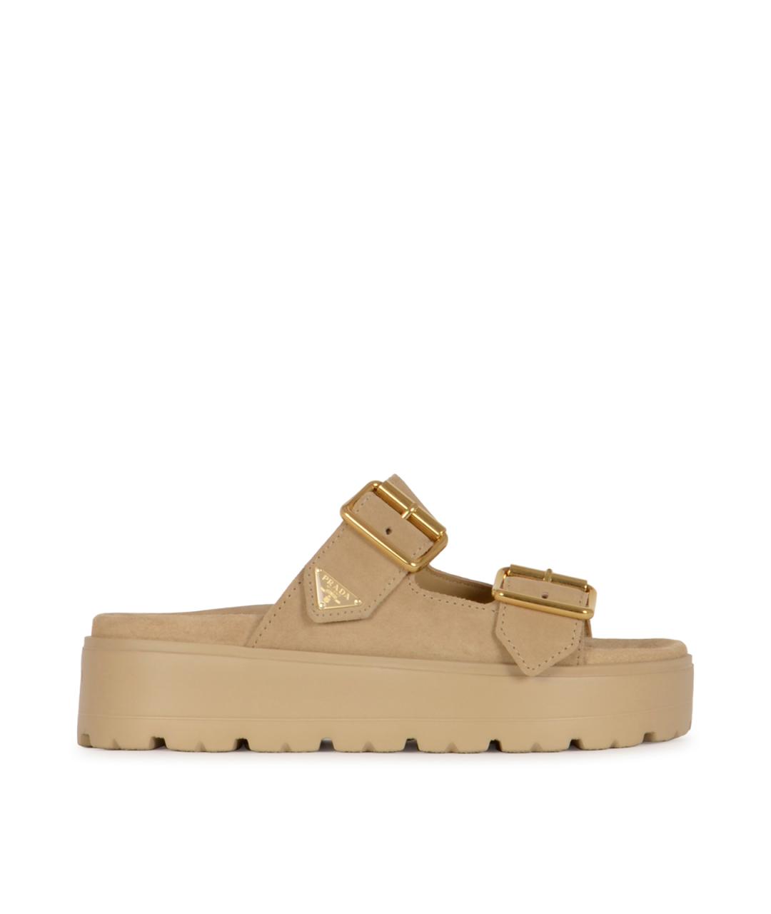 PRADA Бежевые кожаные сандалии, фото 1