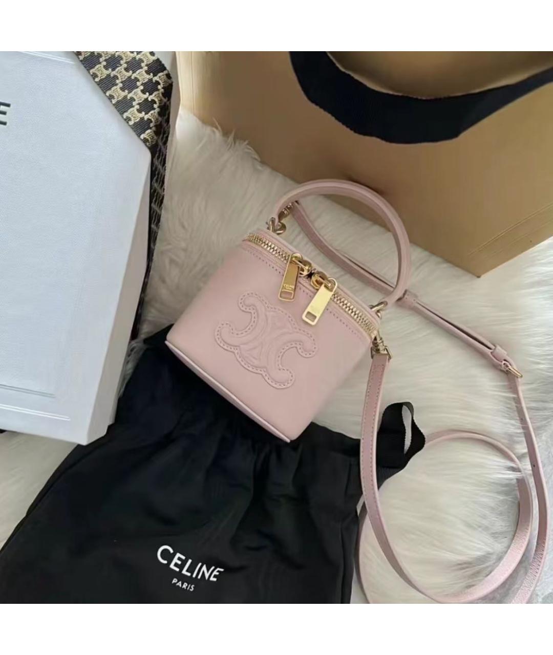 CELINE Розовая кожаная сумка через плечо, фото 6