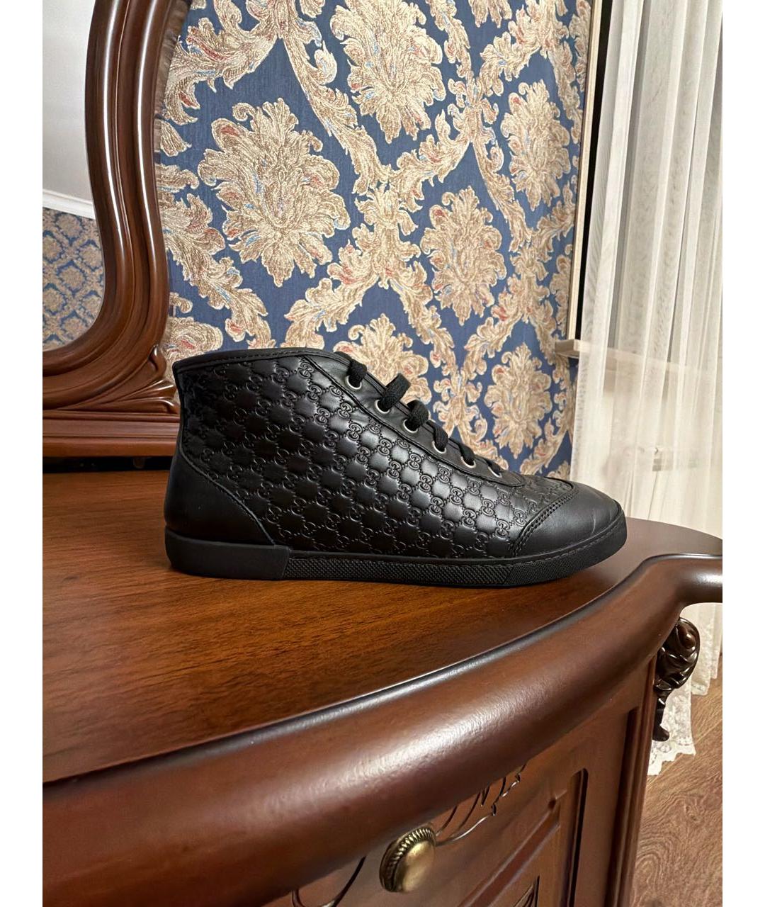 GUCCI Черные кожаные кеды, фото 5