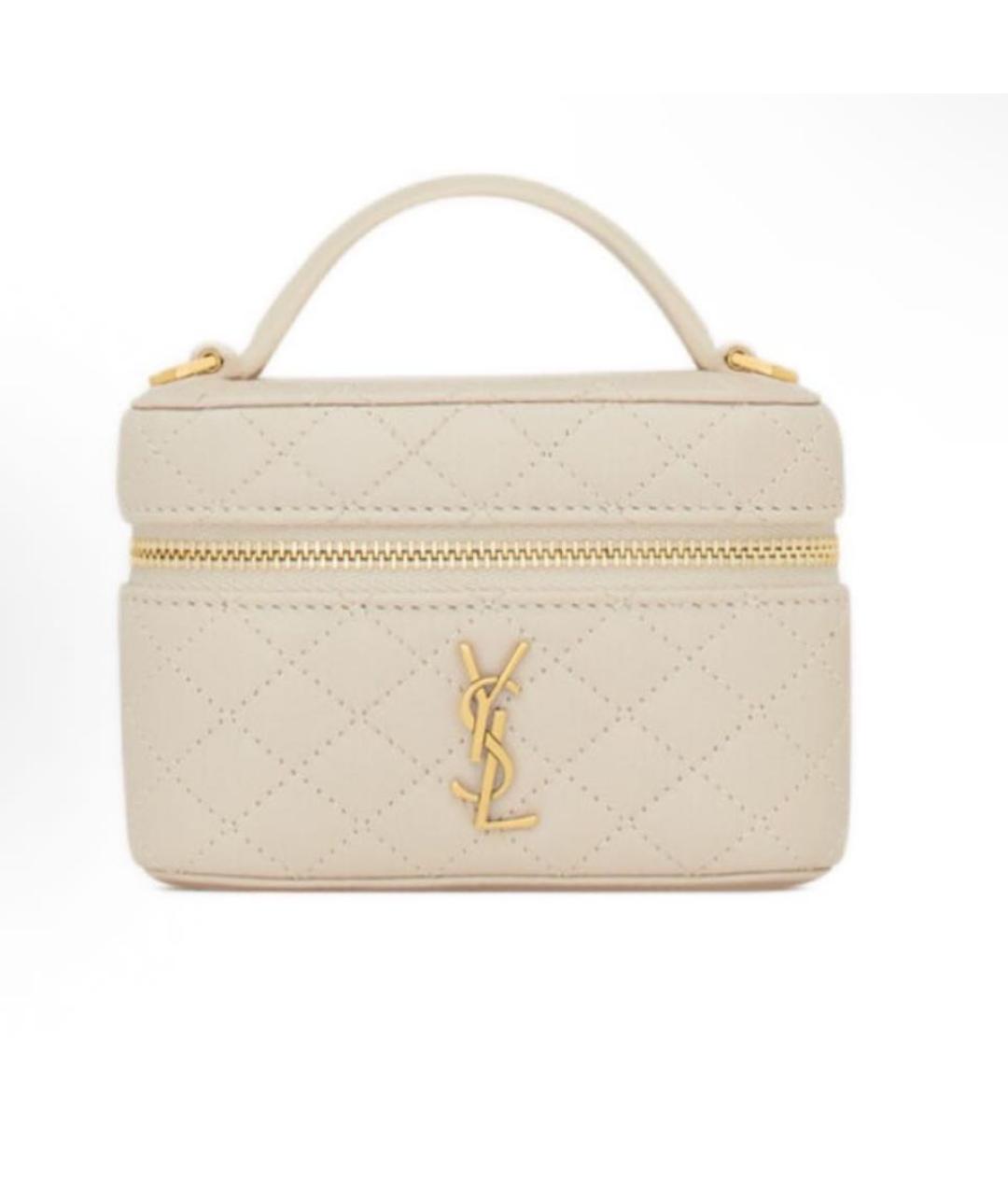 SAINT LAURENT Белая кожаная сумка через плечо, фото 5