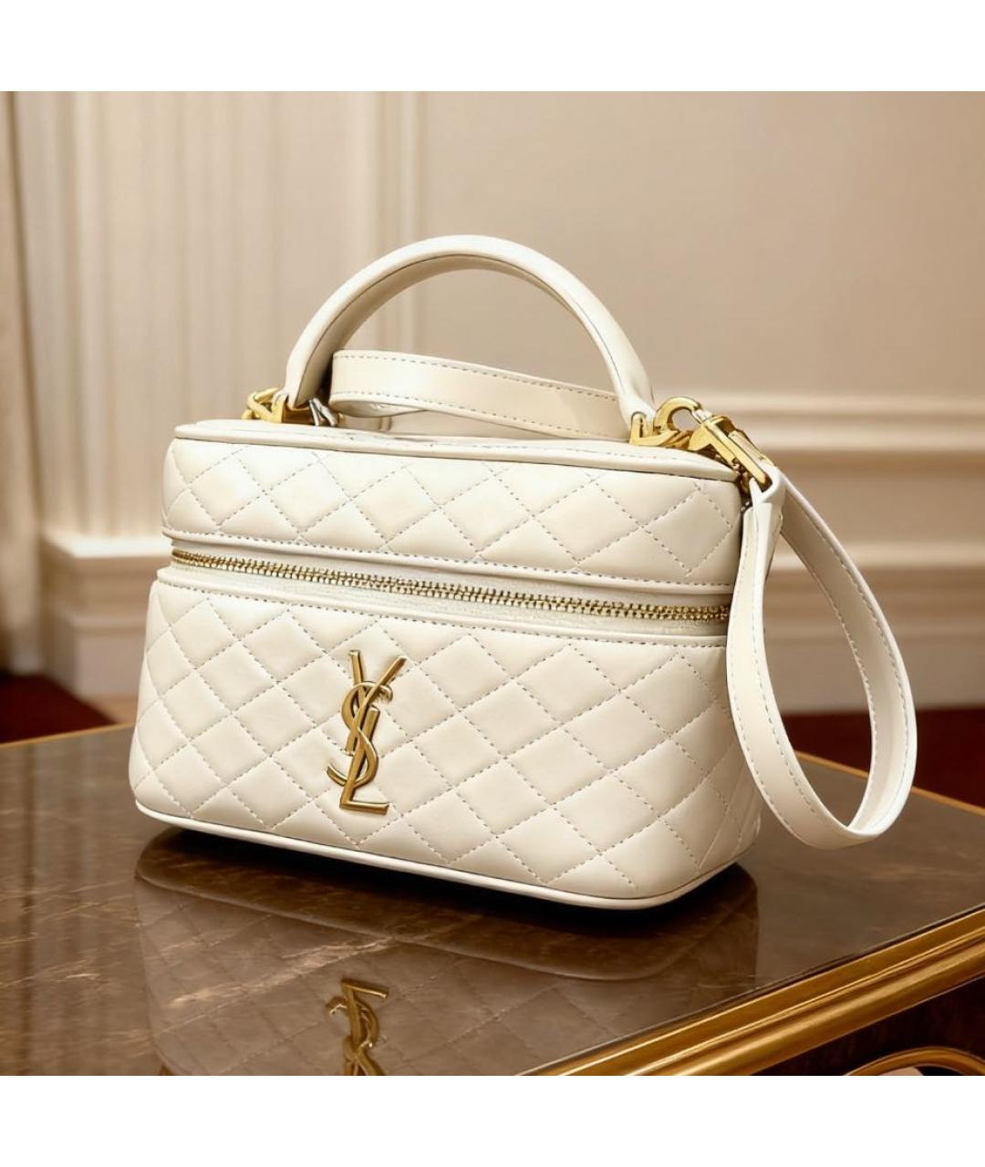 SAINT LAURENT Белая кожаная сумка через плечо, фото 4