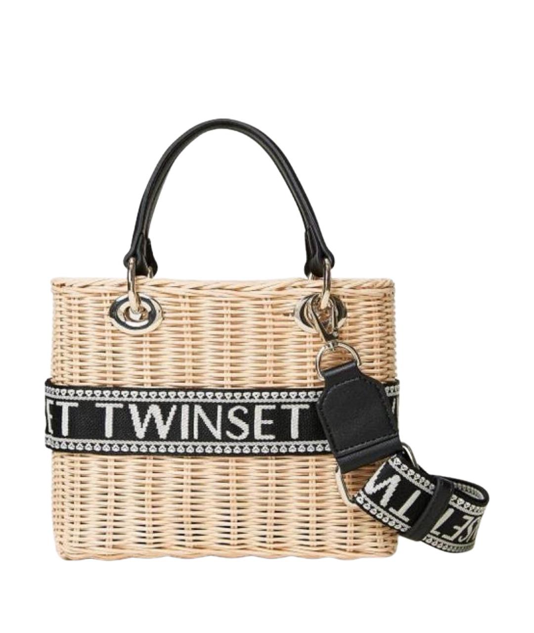 TWIN-SET Бежевая пелетеная сумка с короткими ручками, фото 1