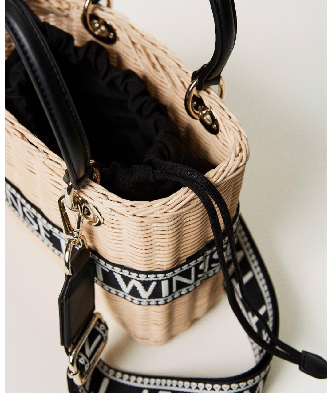 TWIN-SET Бежевая пелетеная сумка с короткими ручками, фото 4