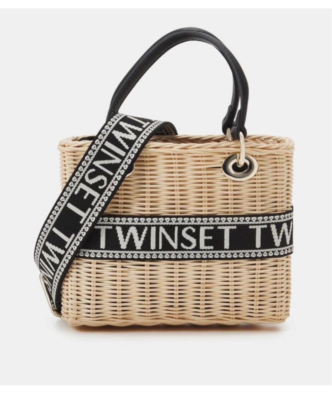 TWIN-SET Бежевая пелетеная сумка с короткими ручками, фото 7