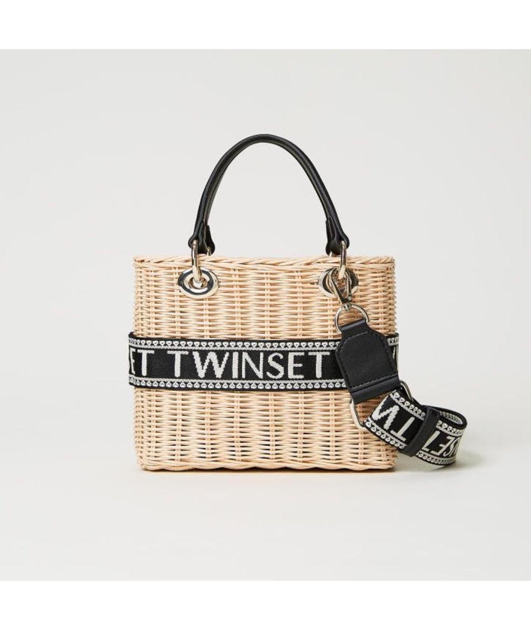 TWIN-SET Бежевая пелетеная сумка с короткими ручками, фото 8