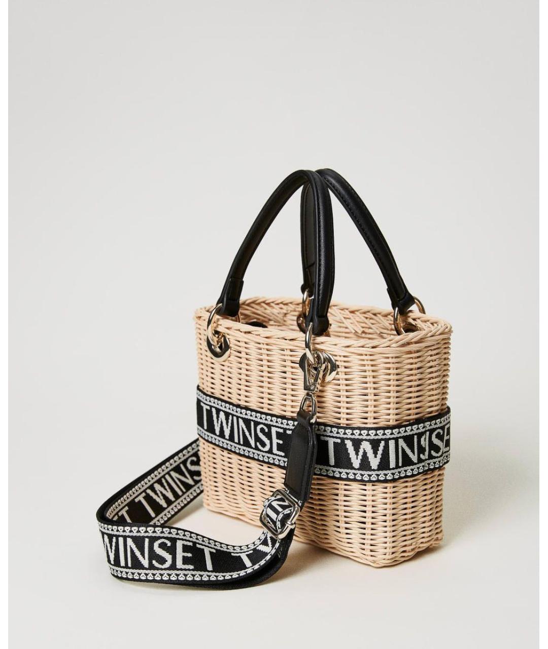 TWIN-SET Бежевая пелетеная сумка с короткими ручками, фото 2