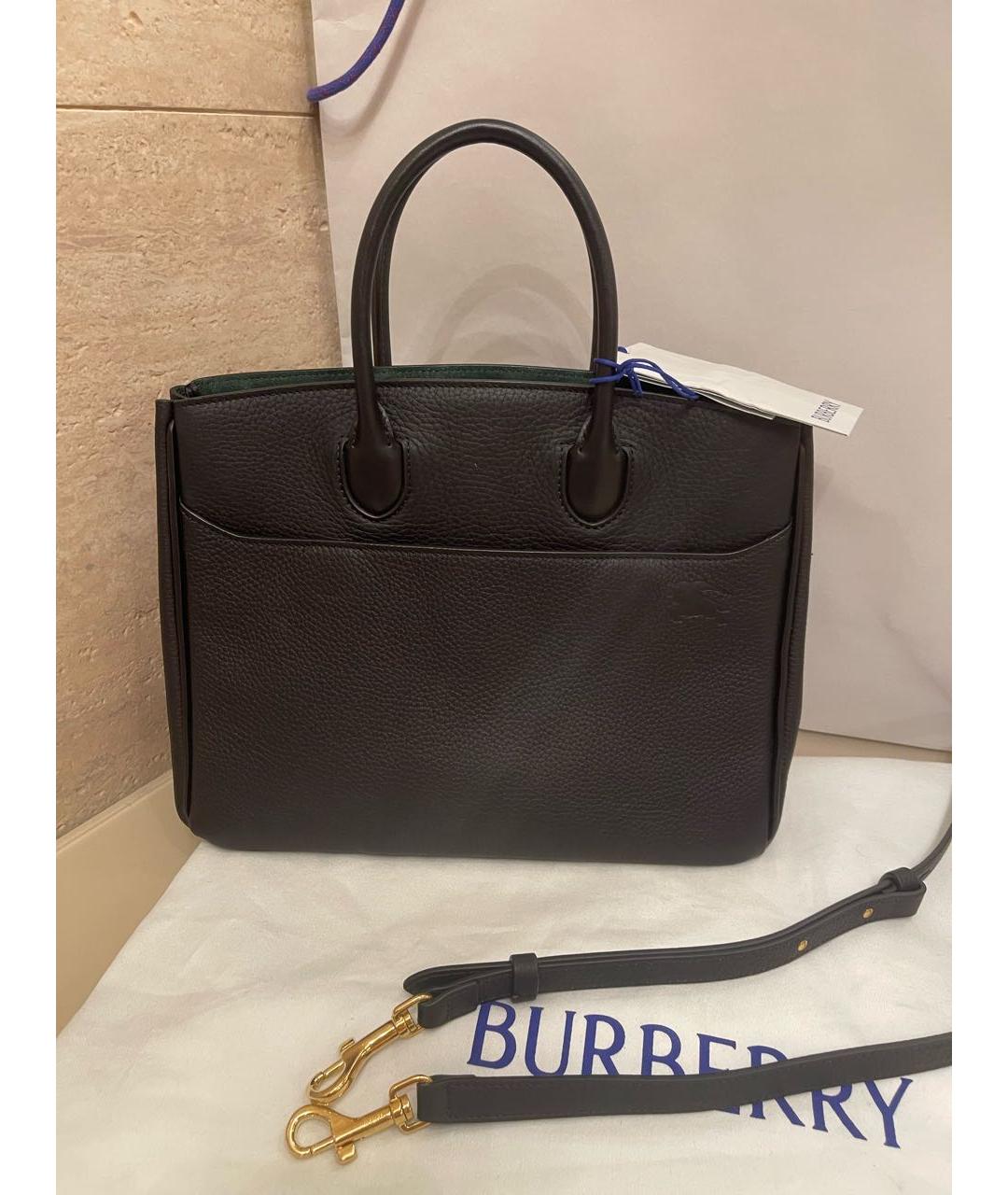 BURBERRY Черная кожаная сумка с короткими ручками, фото 2