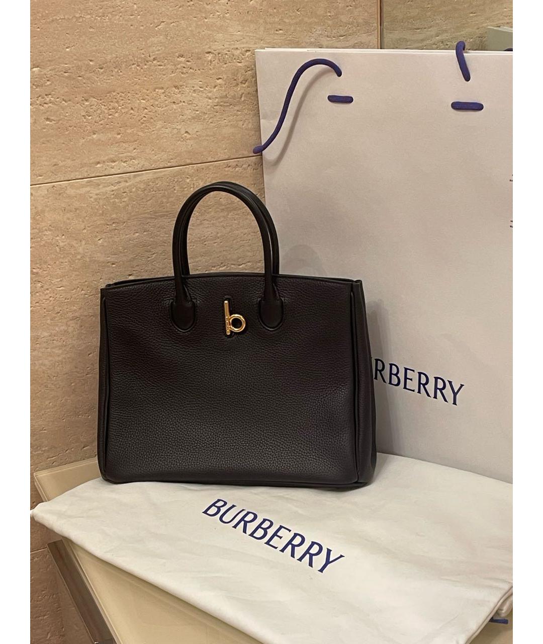 BURBERRY Черная кожаная сумка с короткими ручками, фото 9