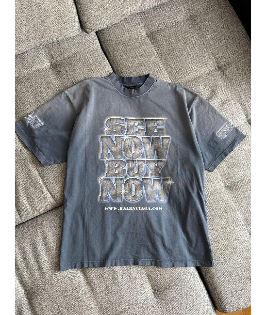 BALENCIAGA Серая хлопковая футболка, фото 3