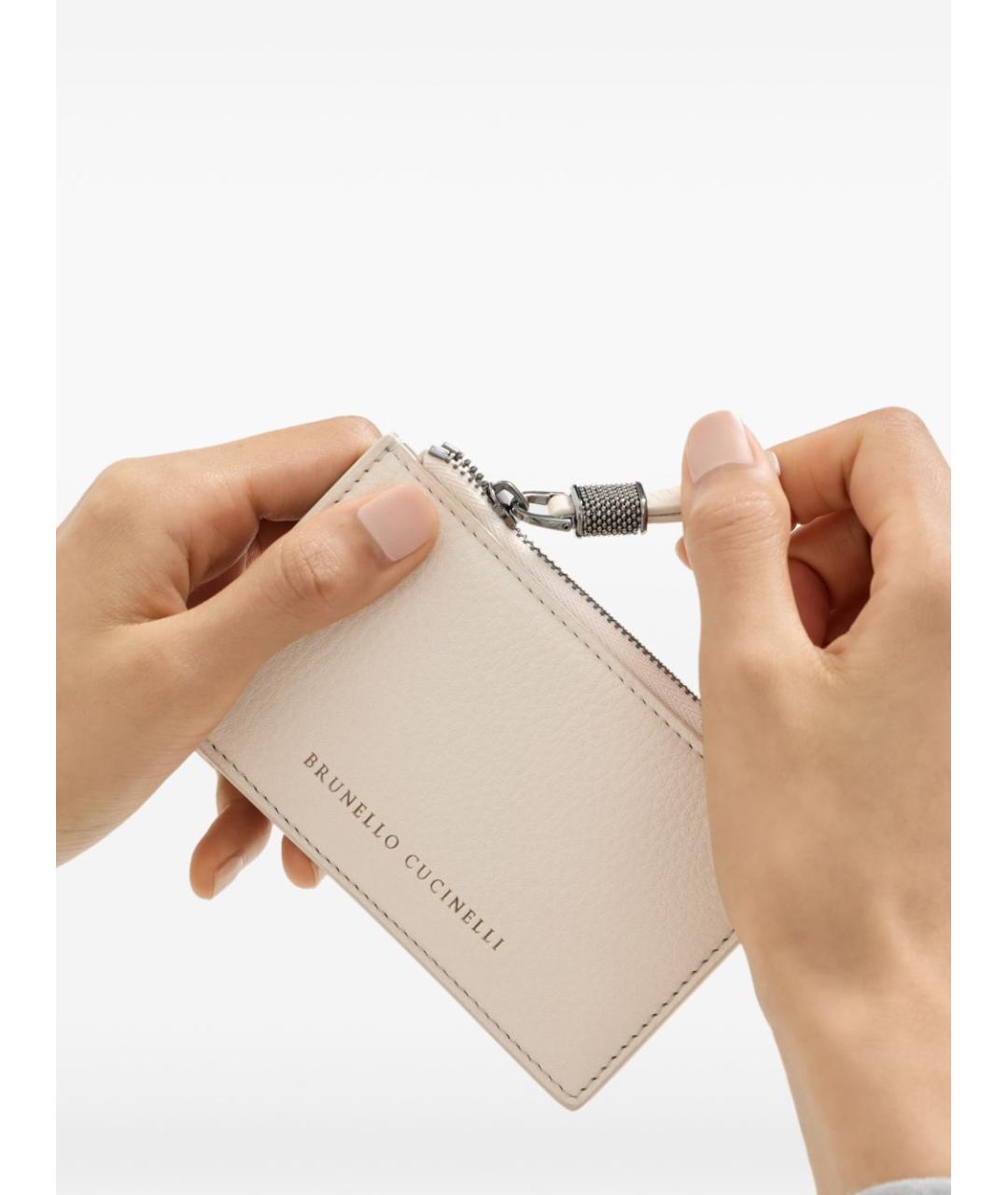 BRUNELLO CUCINELLI Бежевый кожаный кошелек, фото 5