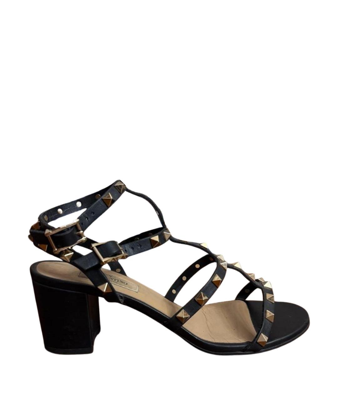 VALENTINO Черные кожаные босоножки, фото 1