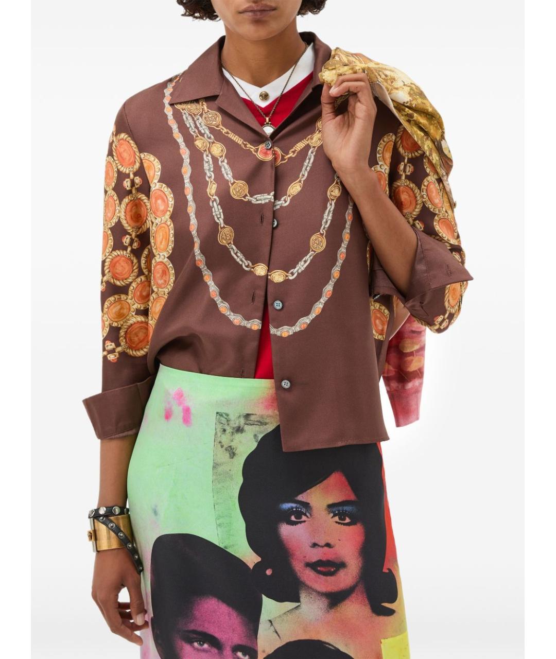 VERSACE Коричневая шелковая рубашка, фото 3
