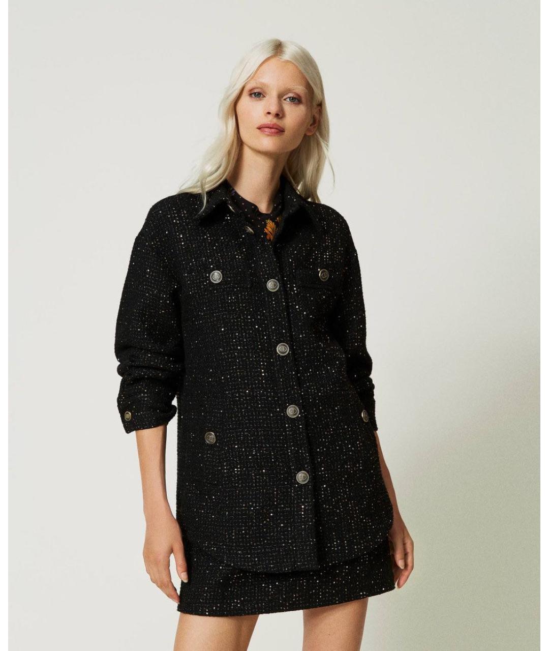 TWIN-SET Черный шерстяной жакет/пиджак, фото 4