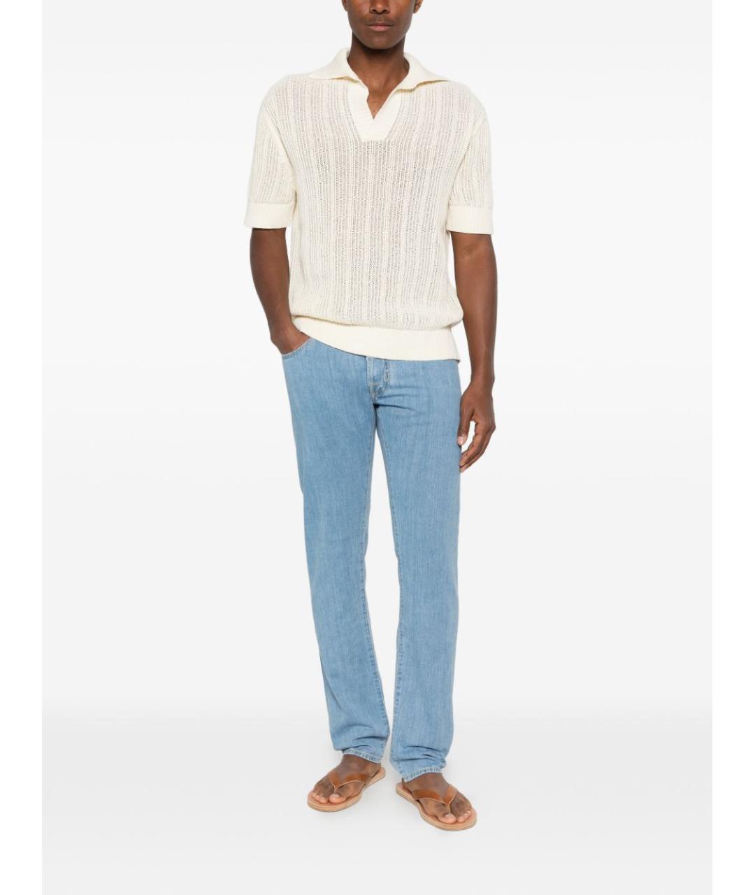 JACOB COHEN Голубые хлопковые прямые джинсы, фото 4