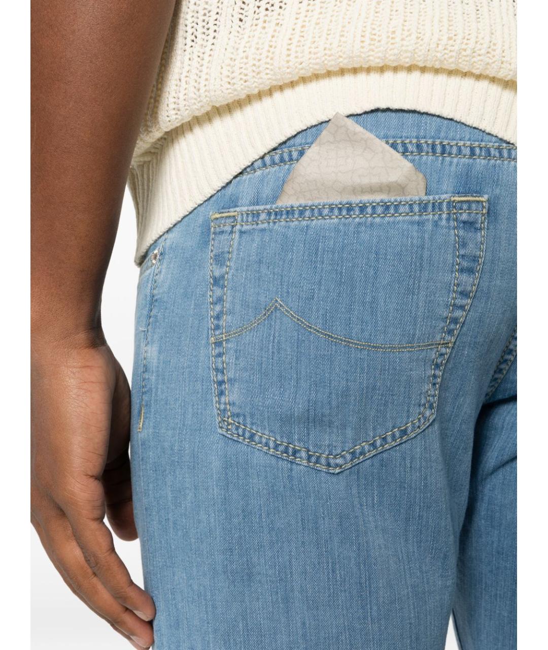 JACOB COHEN Голубые хлопковые прямые джинсы, фото 5