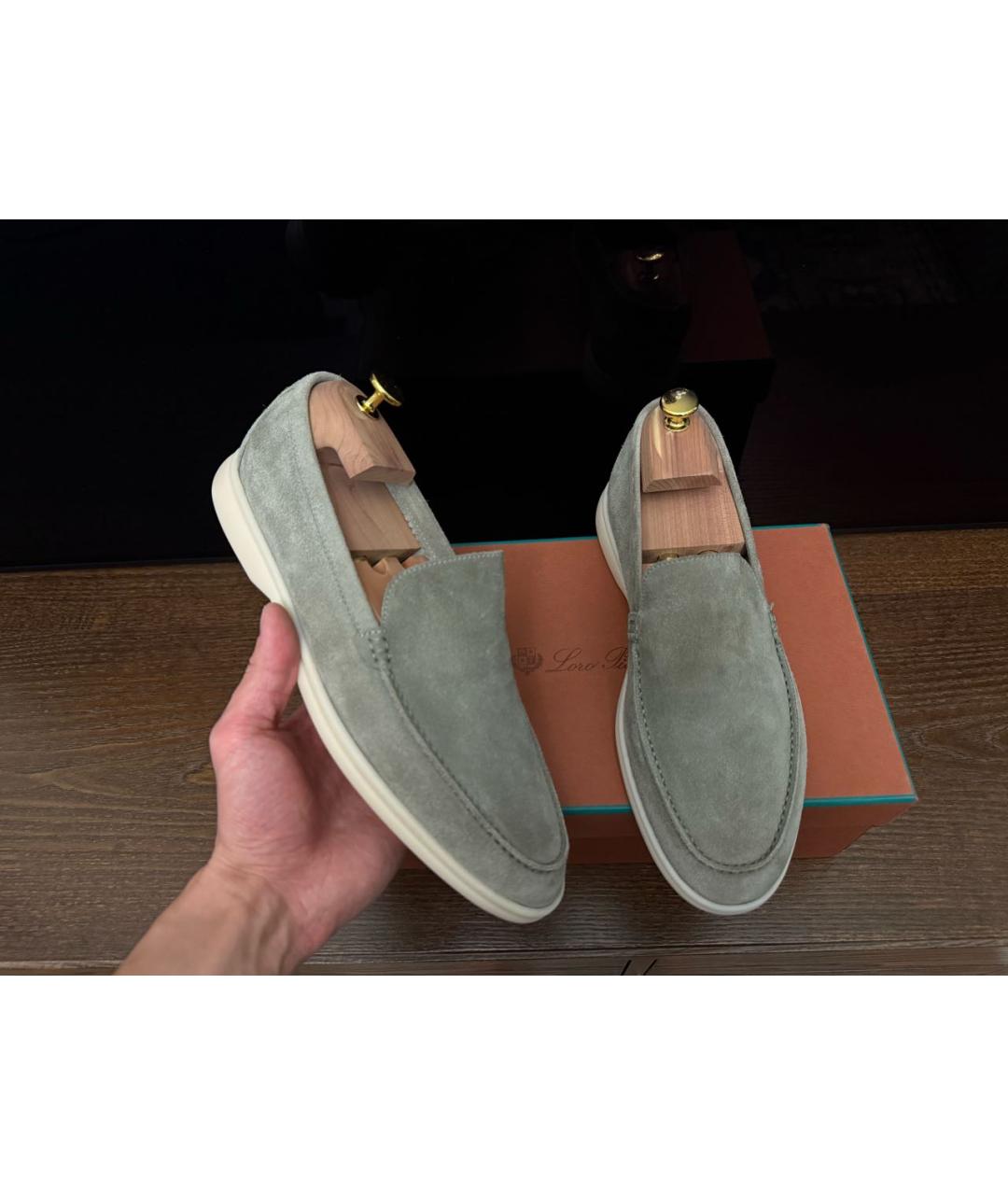 LORO PIANA Зеленые замшевые лоферы, фото 2